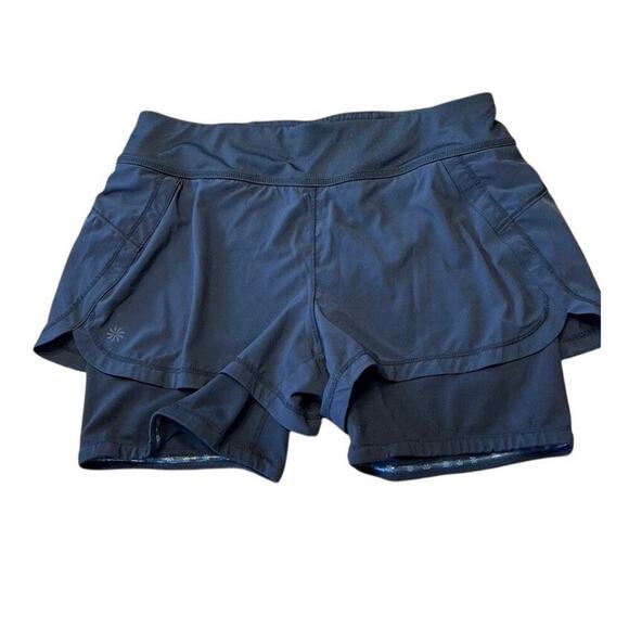 Athleta  2-in-1 Pulse shortie athletic shorts women's size M, black - Picture 1 of 6